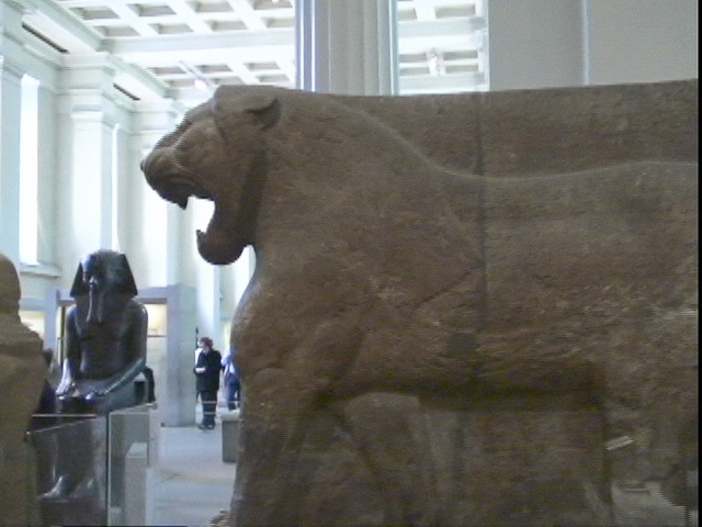 London040106-00317.jpg - Assyrian Sculpture. Colossal statue of a lion.  From Nimrud (ancient Kalhu), northern Iraq.  Neo-Assyrian, about 883-859 BC. Guardian figure from the entrance to the Temple of Ishtar.