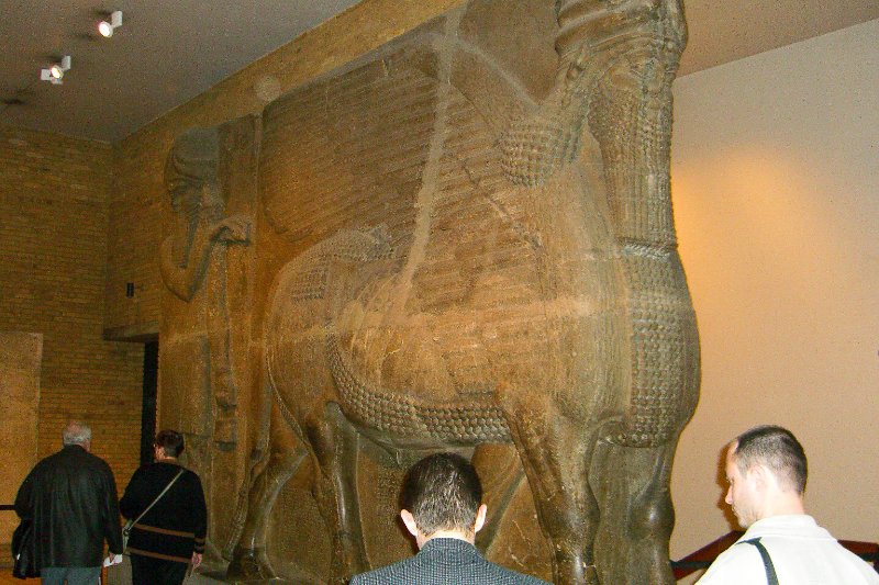 London040106-1838.jpg - The city and palace at Khorsabad (in modern northern Iraq), Colossal winged bull from the Palace of Sargon II, 710-705 BC