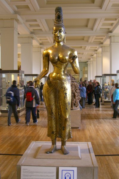 London040106-1887.jpg - Gilded bronze figure of Tara. Found between Trincomalee and Batticaloa, Sri Lanka.  8th centruy AD