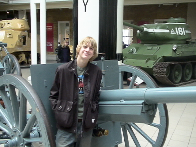 London040106-00284.jpg - Mike in front of French 75mm gun  and limber
