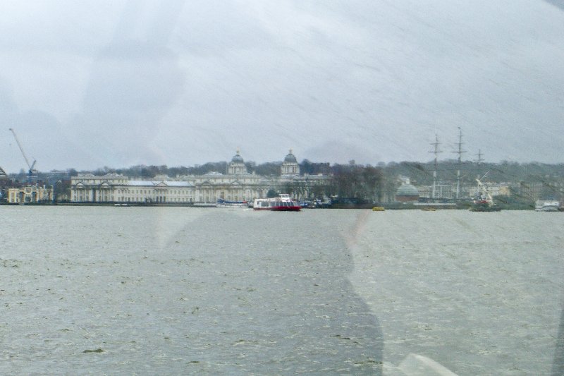 CIMG1946.jpg - Approaching Greenwich Pier - The Old Royal Naval College/University of Greenwich, Cutty Sark (right)