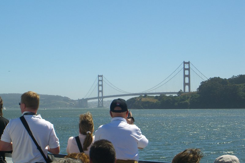 CIMG6583.JPG - Ferry passingers headed for San Francisco, Golden Gate Bridge in background