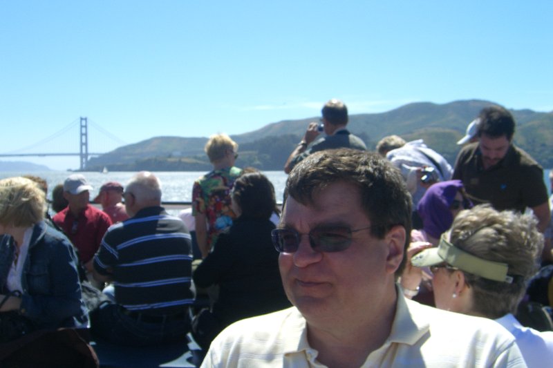CIMG6584.JPG - Ferry passengers headed for San Francisco, Golden Gate Bridge in background left