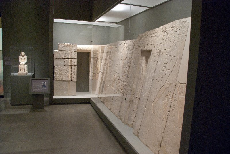 Boston041809-5265.jpg - Mastaba Chapel Wall and Statue of Akhmeretnesut