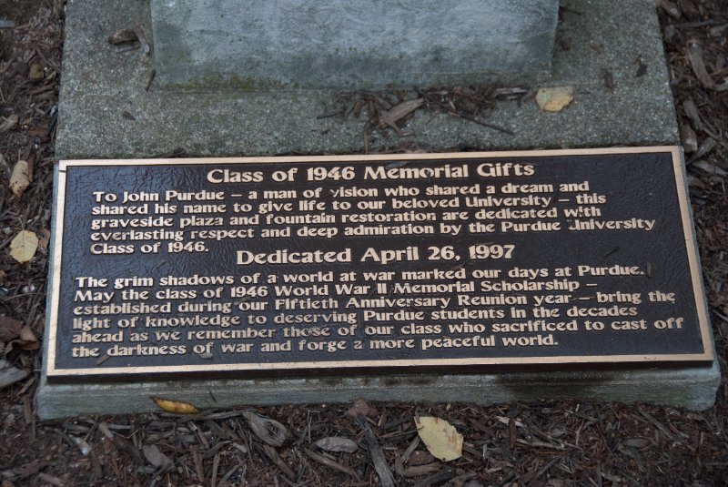 Purdue092609-9558.jpg - John Purdue's Graveside Plaza. Class of 1946 Memorial Gifts.  Dedicated April 26, 1997