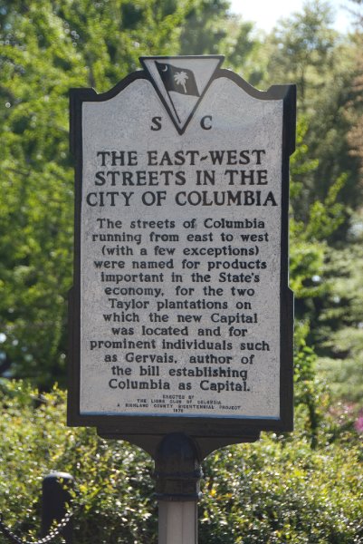 USC040409-4647.jpg - South Carolina State House. The East-West Streets in the City of Columbia.  The streets of Columbia running from east to west (with a few exceptions) were named for products importantin the State's economy., for the two Taylor plantationson which the new Capital was located a.... Gervais, author of the bill establishing Columbia as Capital.