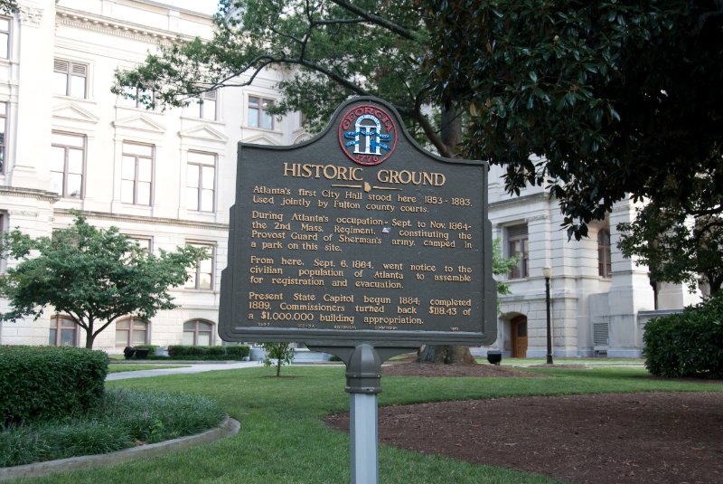 Atlanta082509-8802.jpg - Historic Ground.  Atlanta's firt City Hall stood here 1853-183.  Used jointly by Fulton county courts.