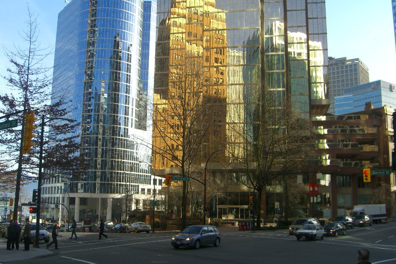 Vancouver020309-1425.jpg - AXA Place (right), Waterfront Centre (left), Marine Building (reflection)