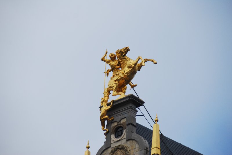 Antwerp021610-1451.jpg - Guild house with statue of St. George at the top. Sculpture by Jef Lambeaux 1893