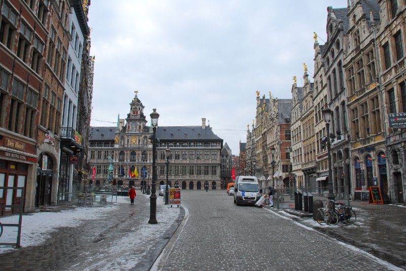 Antwerp021610-1467.jpg - On the Eastern end of the Grote Markt.  Stadhuis/City Hall (background center). Guild Houses (background right edge)