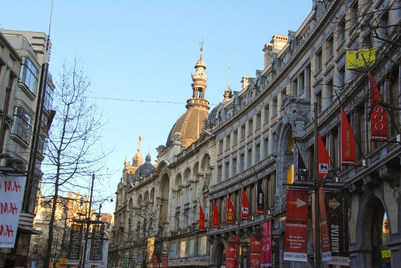 Antwerp021610-1547.jpg - Looking East toward Inno Galeria / Stadsfeestzall Shopping Center (red banners) on Meir Street