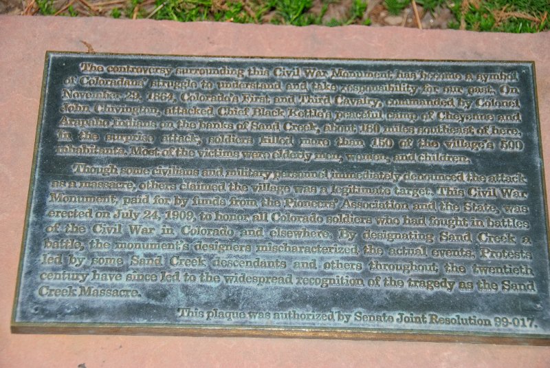 Denver041410-2316.jpg - Civil War Monument; plaque tells the history behind the monument.