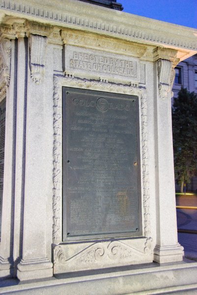 Denver041410-2318.jpg - Civil War Monument, plaque on the stone base.