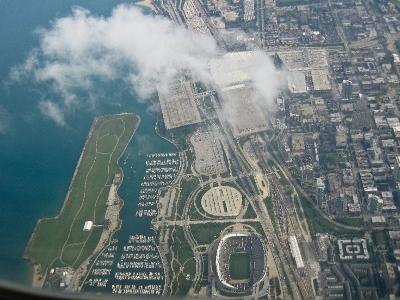 Taiwan060210-1067.jpg - Soldier Field, Northerly Island, Burnham Park Harbor. Flying from Seattle to Chicago; approaching OHare.