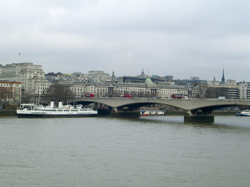 CIMG1715.jpg - Looking North East on the Golden Jubilee Bridges.  Waterloo Bridge.  Somerset House (green dome).