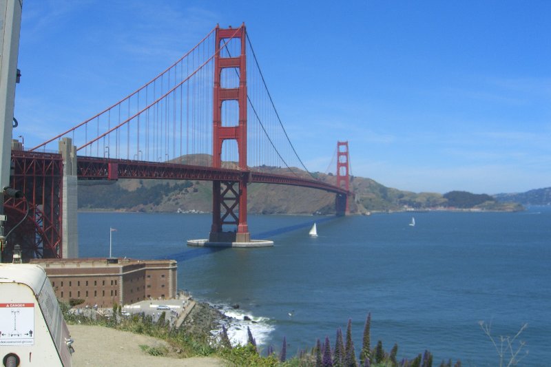 CIMG6472.JPG - Golden Gate Bridge (Fort Point, foreground) viewed from Battery East Road