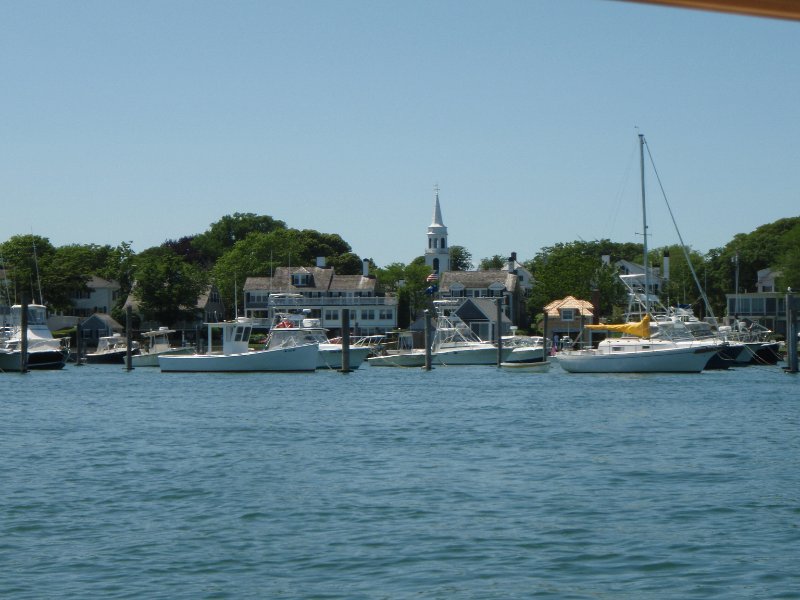 P7100015.jpg - Sailing Edgartown Harbor to Katama Bay. Federated Church, center background.