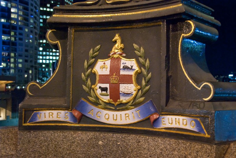 Melbourne090409-9454nn.jpg - The Coat of arms of the City of Melbourne, "Vires acquirit eundo" or "It gathers strength as it goes"