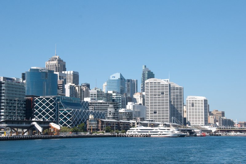 Sydney090109-9061.jpg - Sydney Skyline view from Darling Harbour, looking South. Ferry Ride from Maritime Museum  to Sydney Harbour Circular Quay Ferry Terminal