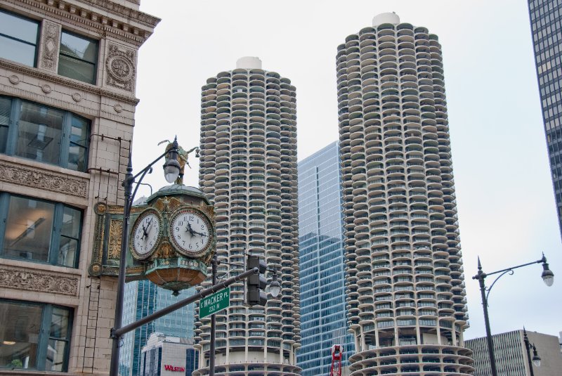 Chicago042809-5938.jpg - Jewelers Building Clock with Marina Towers in background