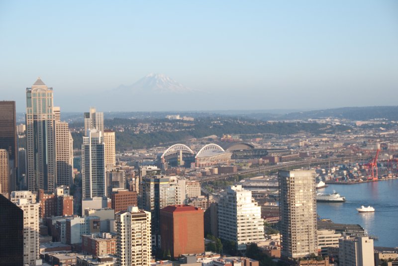 Seattle080309-8386.jpg - Downtown Seattle Skyline, Qwest Field, SafeCo Field as viewed from the SE side of the Space Needle