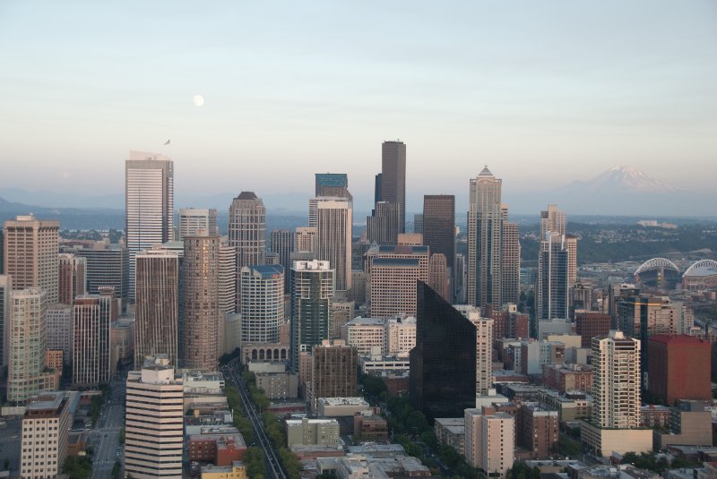 Seattle080309-8409.jpg - Downtown Seattle Skyline, view looking South East from the Space Needle SkyCity Restaurant