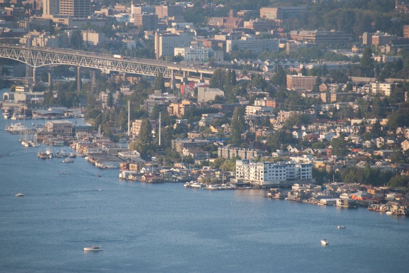 Seattle080309-8381.jpg - Sea Plane taking off from Lake Union, view looking North from the Space Needle