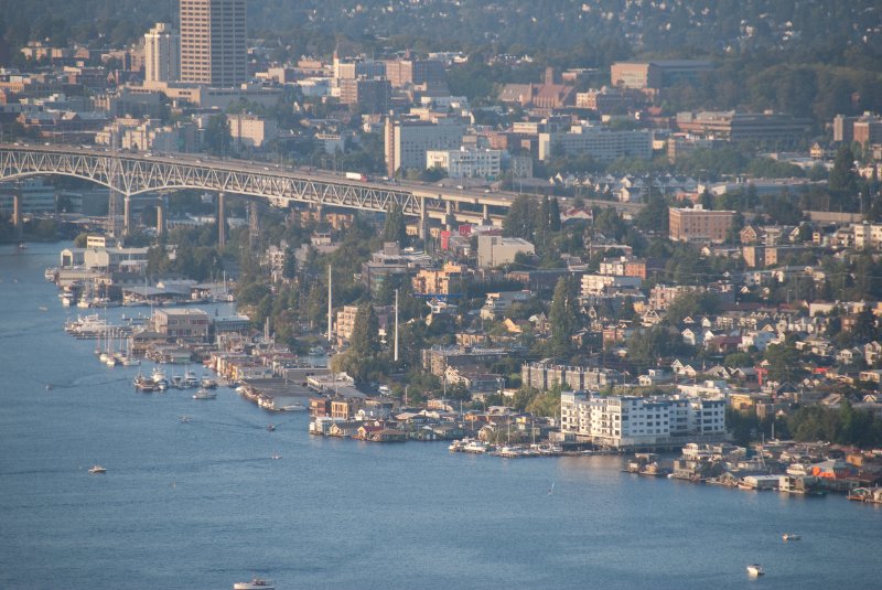 Seattle080309-8382.jpg - Sea Plane taking off from Lake Union, view looking North from the Space Needle