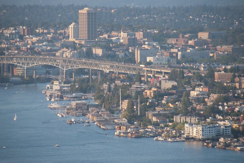 Seattle080309-8383.jpg - Sea Plane taking off from Lake Union, view looking North from the Space Needle