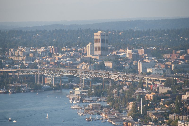 Seattle080309-8384.jpg - Sea Plane taking off from Lake Union, view looking North from the Space Needle