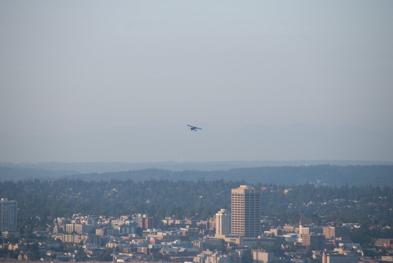 Seattle080309-8385.jpg - Sea Plane taking off from Lake Union, view looking North from the Space Needle