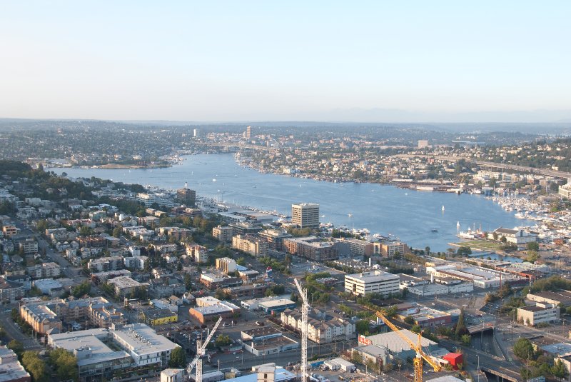 Seattle080309-8379.jpg - Sea Plane taking off from Lake Union, view looking North from the Space Needle