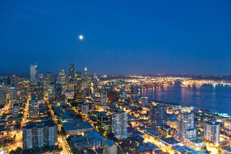 Seattle080309-8454-2.jpg - Downtown Seattle Skyline, Elliott Bay, Qwest Field, SafeCo Field as viewed from the SE side of the Space Needle Observation Deck