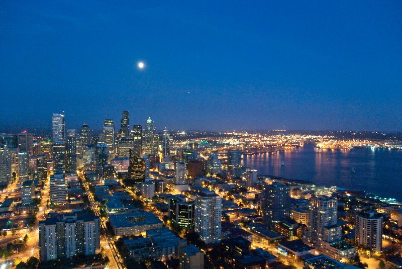 Seattle080309-8454.jpg - Downtown Seattle Skyline, Elliott Bay, Qwest Field, SafeCo Field as viewed from the SE side of the Space Needle Observation Deck