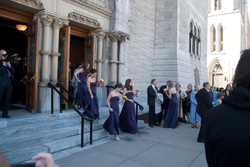 Syracuse041010-2198.jpg - Maureen and Tyson walking the traditional Sword Arch after their Wedding ceremony.  In front of the Cathedral of the Immaculate Conception.