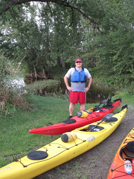 Jack at the Davis Park take-out point, Bethel. Kayaking Androscoggin River from Shelburne to Bethel Jack