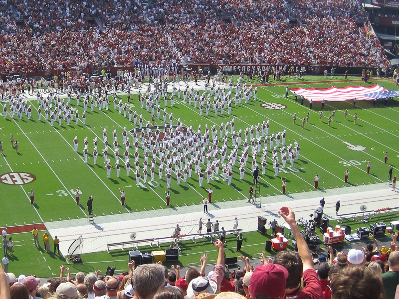 The pregame marching band performance at the Missouri vs USC Football game at Williams Brice Stadium