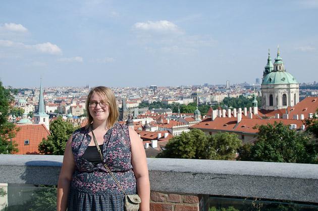 Liz. View of Prague from Royal Garden. Pražský hrad / Prague Castle. St. Nicholas Church (Malá Strana) background right Liz