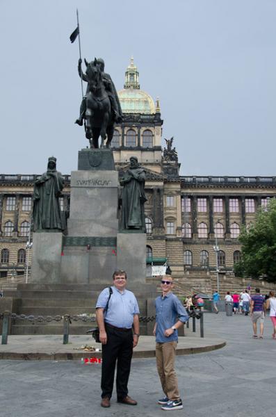 Jack and Mike at Saint Wenceslas memorial in Wenceslas Square / Václavské námÄstà Jack and Mike at Saint Wenceslas memorial
